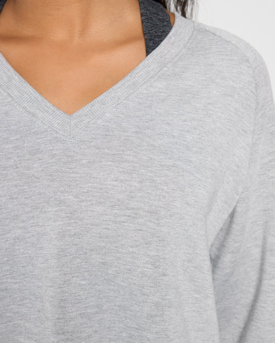 Heather Grey $|& Interval Flex Fleece V-Neck Top - SOF Full Front