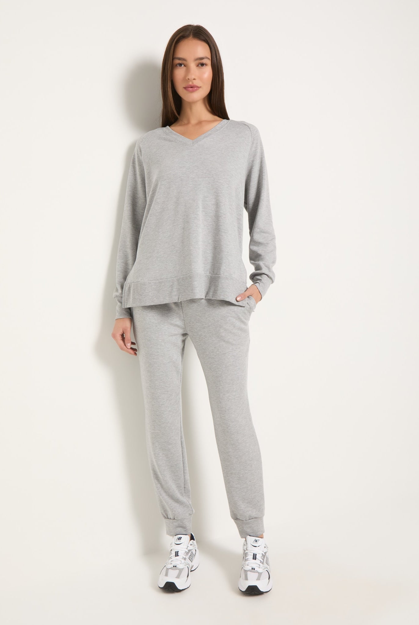 Heather Grey $|& Interval Flex Fleece V-Neck Top - UGC On Fig