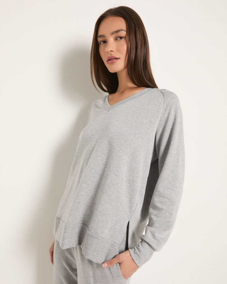 Heather Grey $|& Interval Flex Fleece V-Neck Top - SOF Front