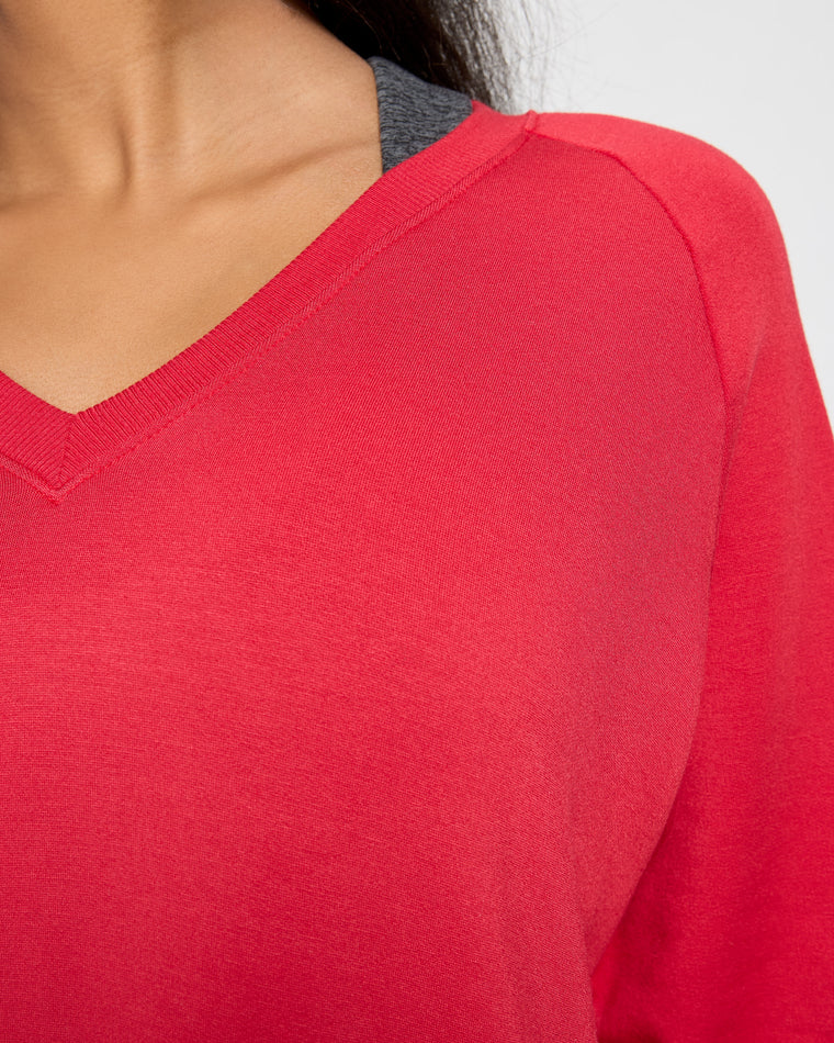 Poppy $|& Interval Flex Fleece V-Neck Top - SOF Full Front