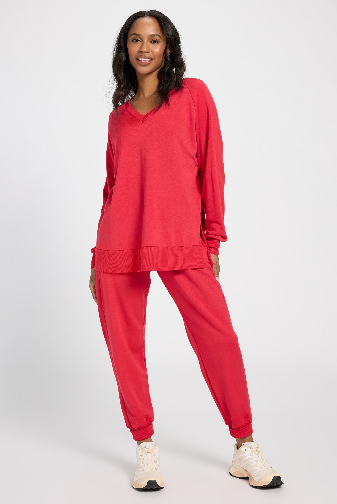 Poppy $|& Interval Flex Fleece V-Neck Top - UGC On Fig