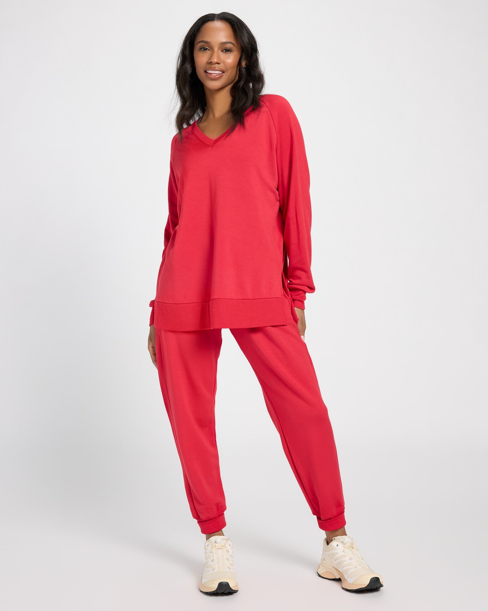 Poppy $|& Interval Flex Fleece V-Neck Top - UGC On Fig