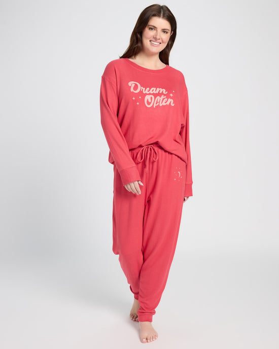 Soft Rose $|& SEAS Hacci Graphic Crew "Dream Often" Graphic Pullover - UGC On Fig