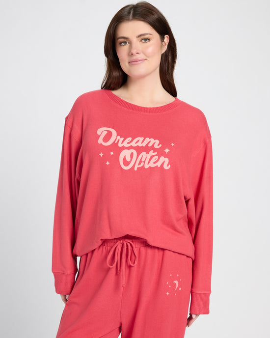 Soft Rose $|& SEAS Hacci Graphic Crew "Dream Often" Graphic Pullover - SOF Front