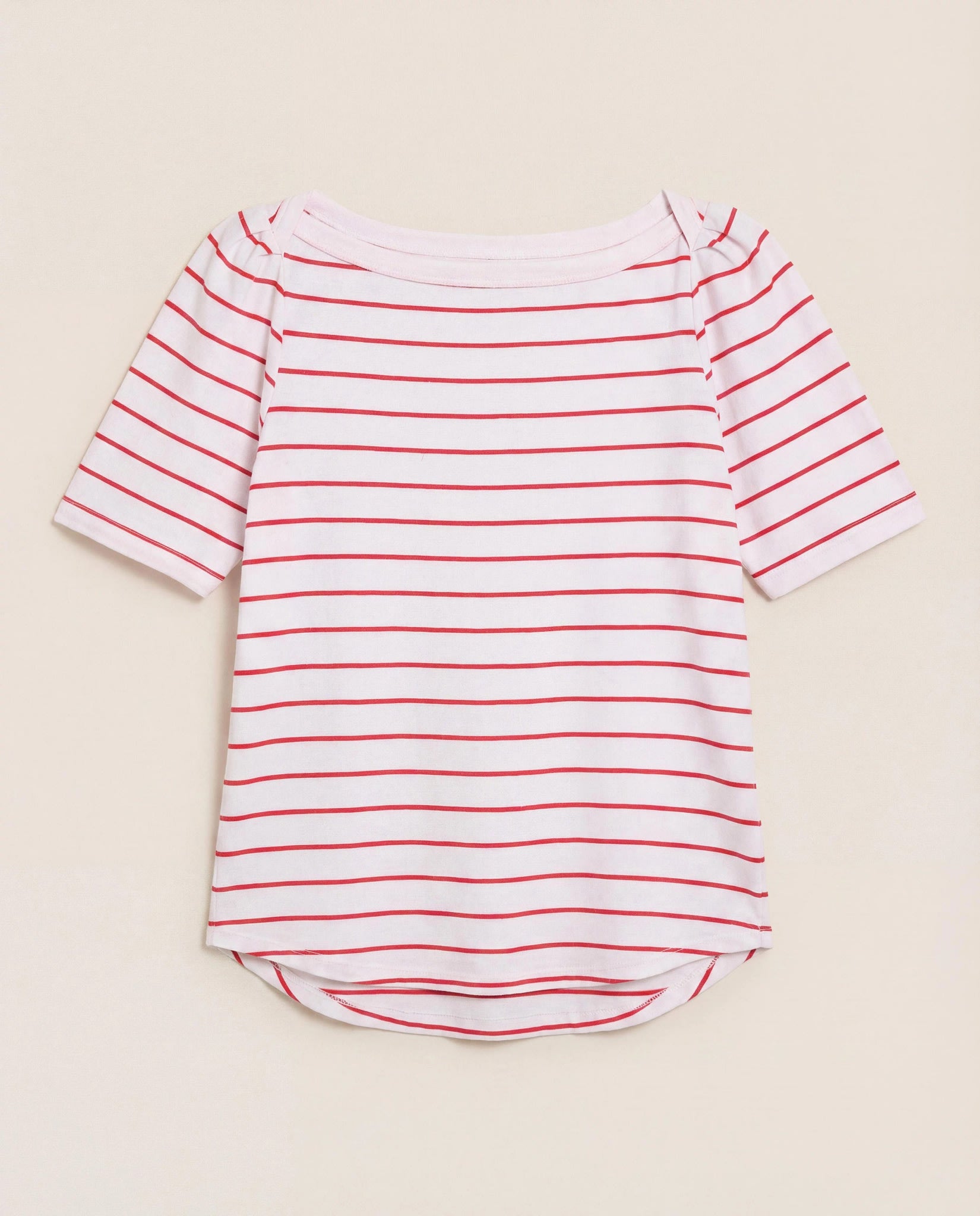Cherry Stripe $|& SEAS Seabreeze Boat Neck Puff Sleeve Tee - Hanger Detail