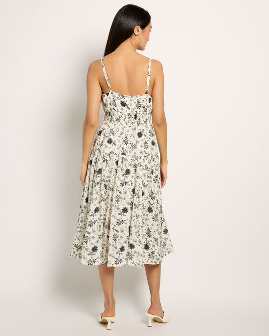 White-Black $|& Skies Are Blue Print Midi Dress - SOF Back