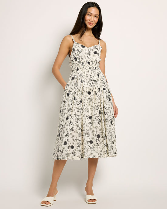White-Black $|& Skies Are Blue Print Midi Dress - SOF Front