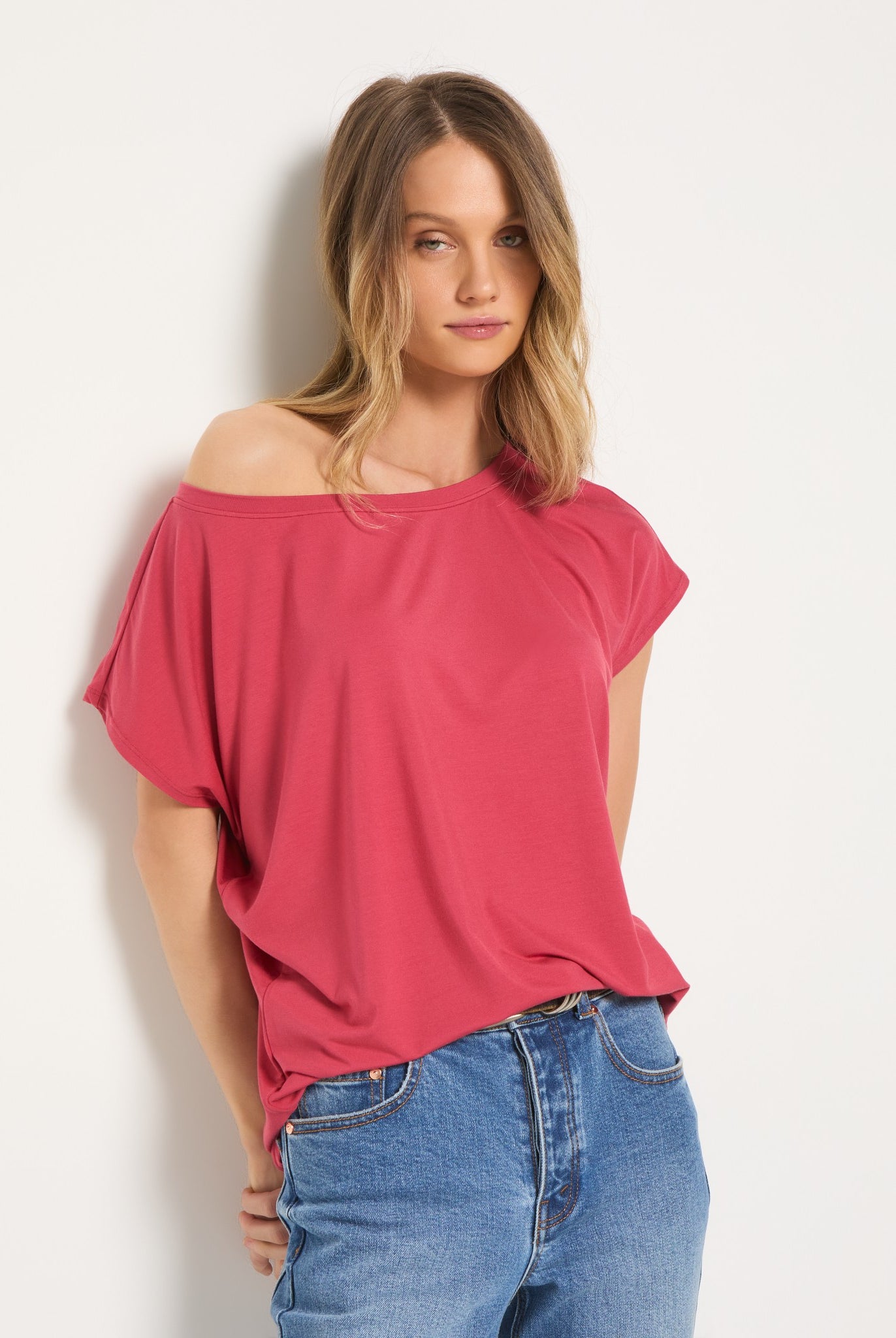 Soft Rose $|& SEAS Edgewater Off The Shoulder Tee - VOF Front