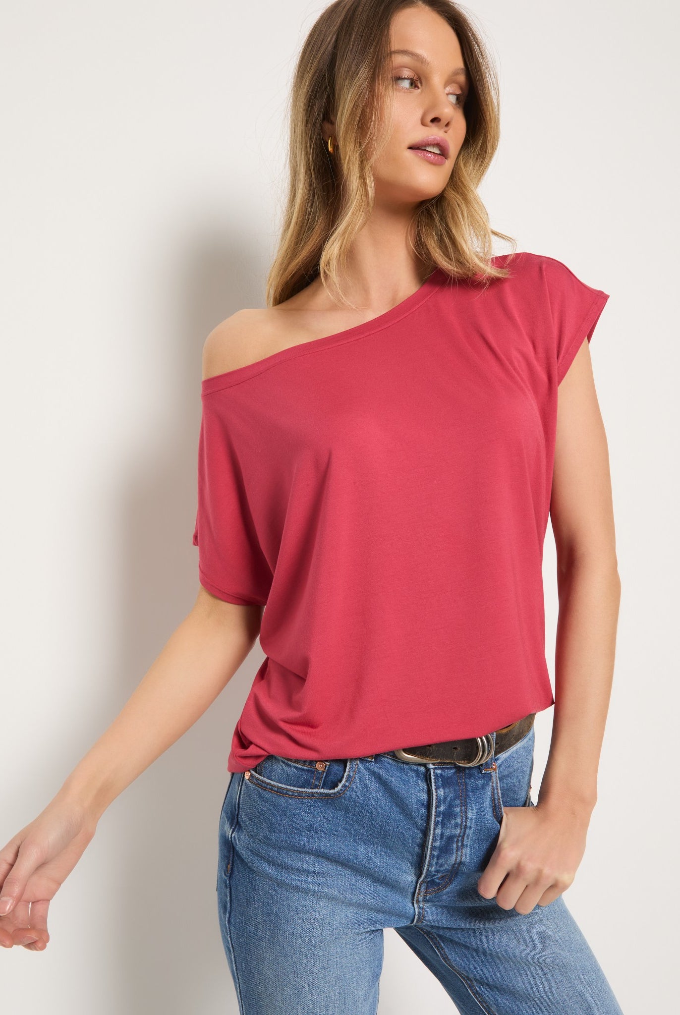 Soft Rose $|& SEAS Edgewater Off The Shoulder Tee - SOF Full Front