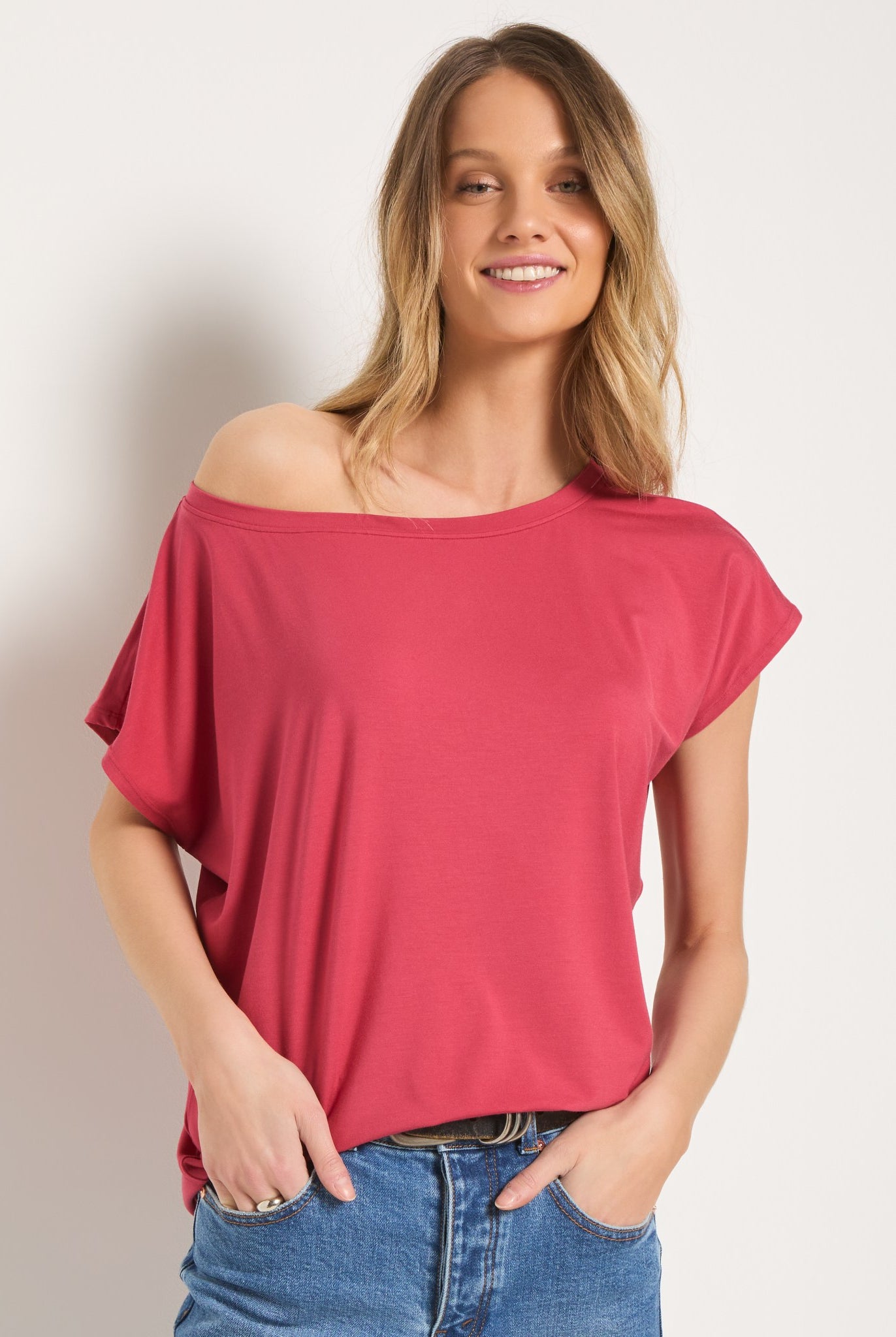 Soft Rose $|& SEAS Edgewater Off The Shoulder Tee - SOF Back
