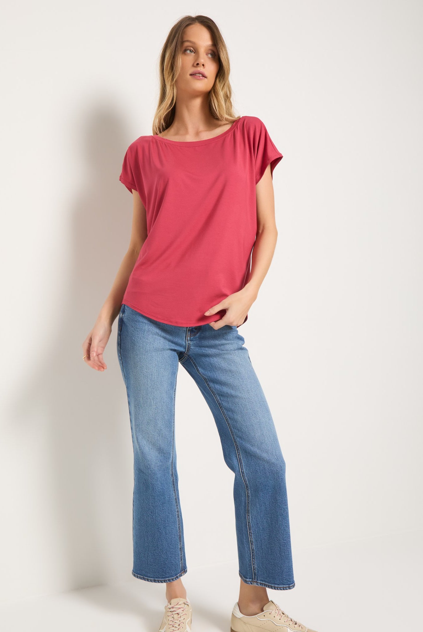 Soft Rose $|& SEAS Edgewater Off The Shoulder Tee - SOF Front