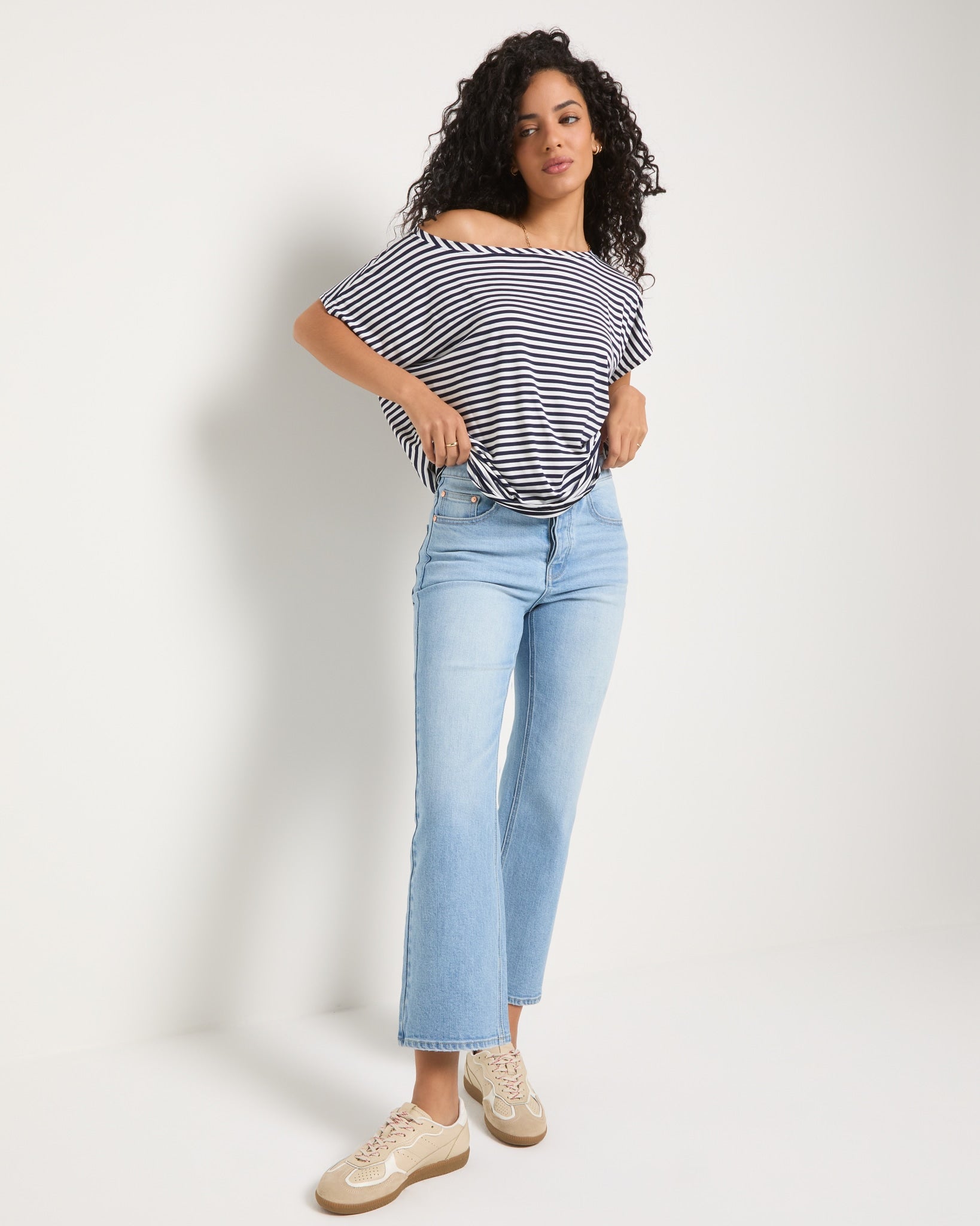 Mariner Midnight Stripe $|& SEAS Edgewater Off The Shoulder Tee - SOF Front