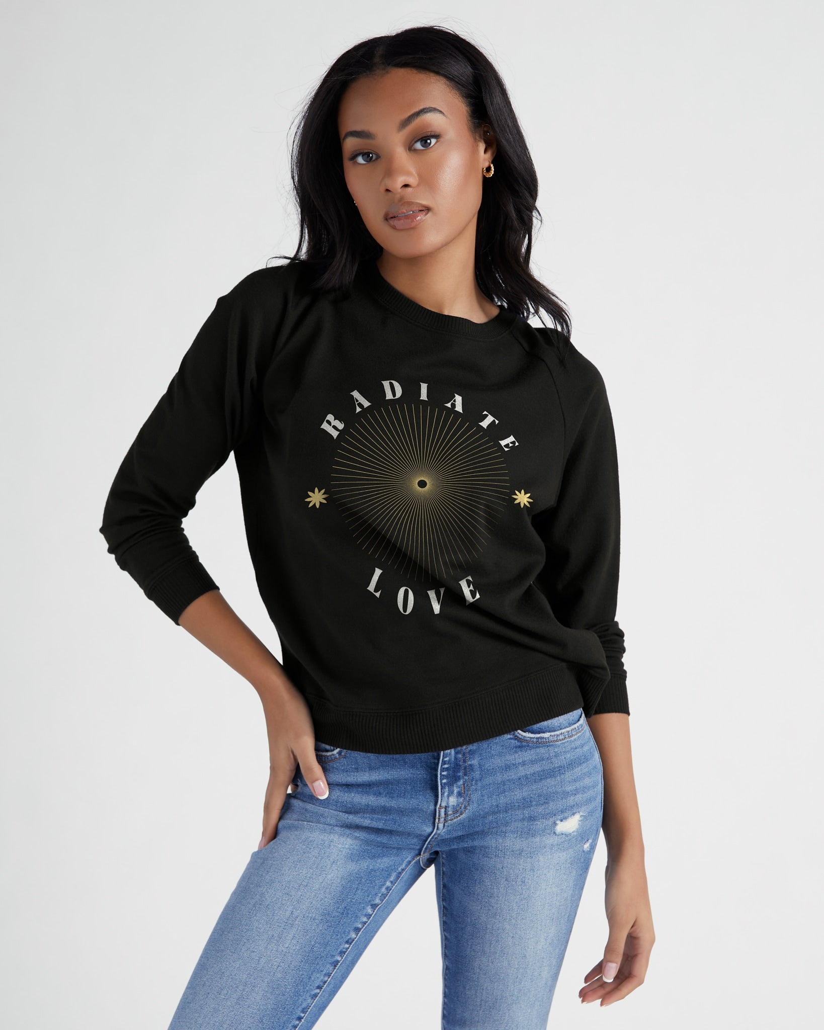 Black $|& SEAS Radiate Love Hacci Graphic Crew - SOF Front
