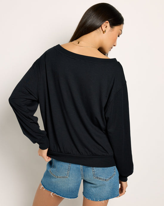 Black $|& SEAS Brooksville Slub Off The Shoulder Top - SOF Back