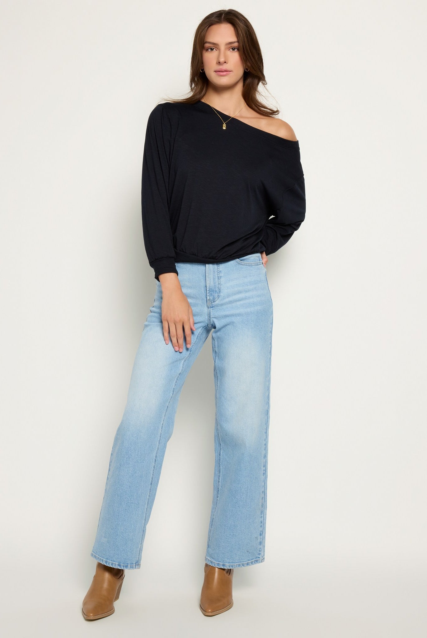 Black $|& SEAS Brooksville Slub Off The Shoulder Top - UGC On Fig
