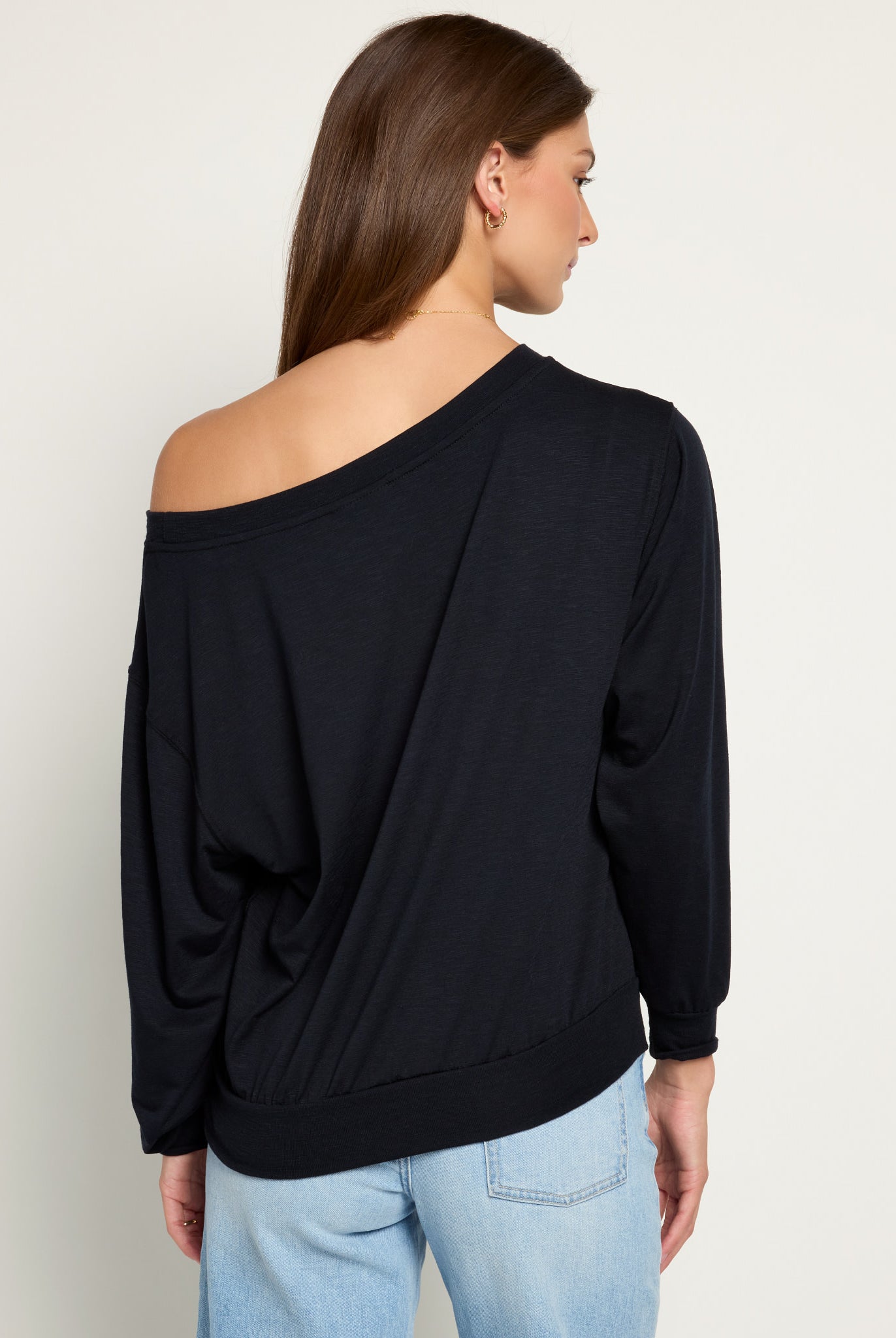 Black $|& SEAS Brooksville Slub Off The Shoulder Top - SOF Back