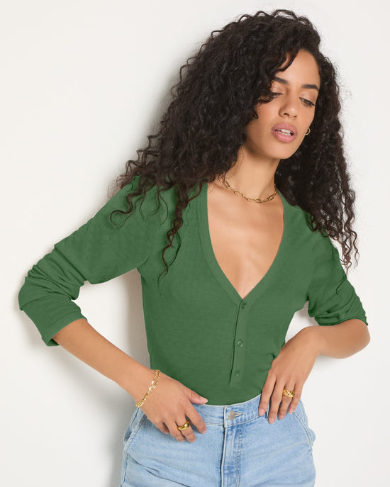 Matcha $|& SEAS Vista Pointelle Henley Top - SOF Front