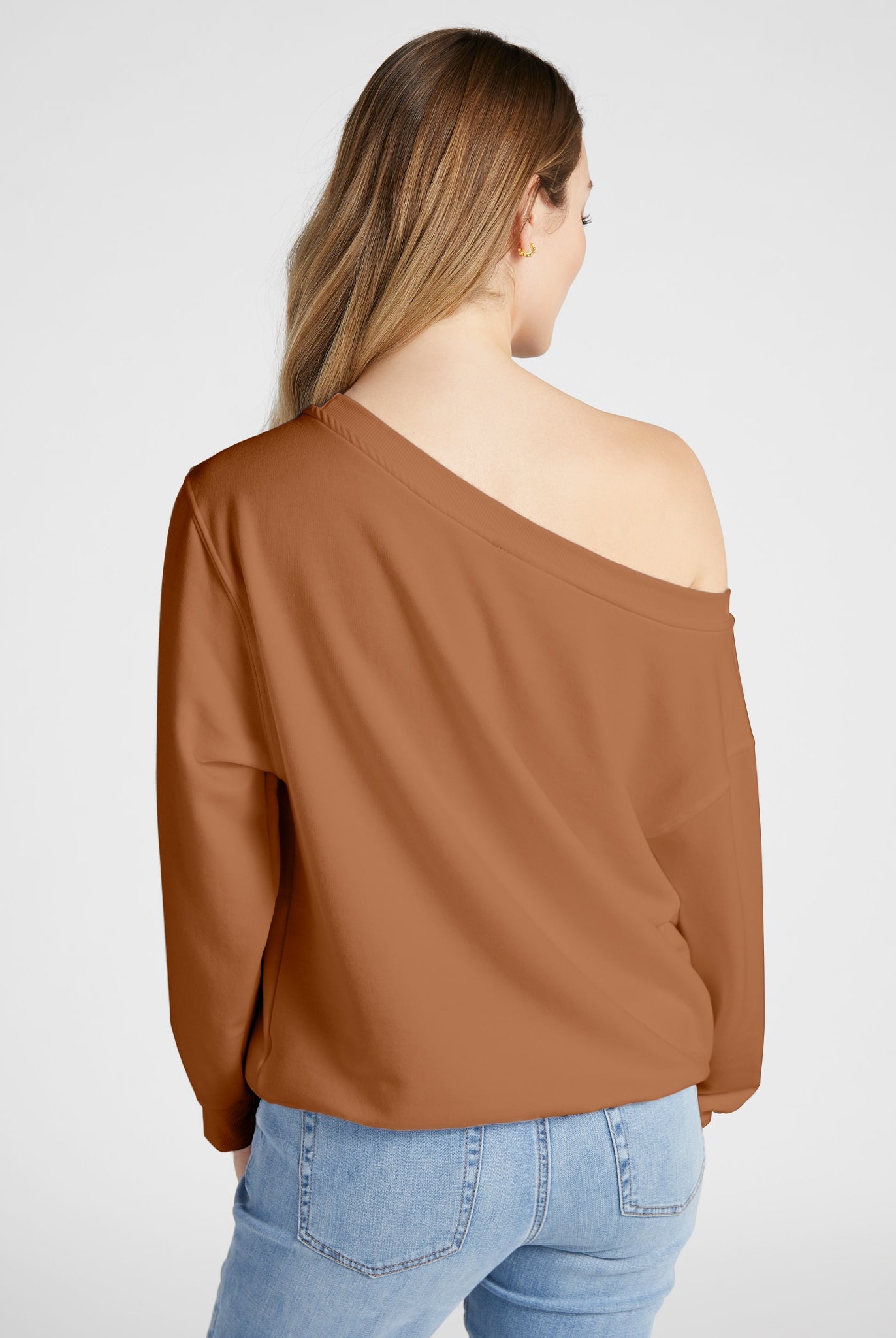 Camel $|& SEAS Brooksville One Shoulder Sweatshirt - SOF Back