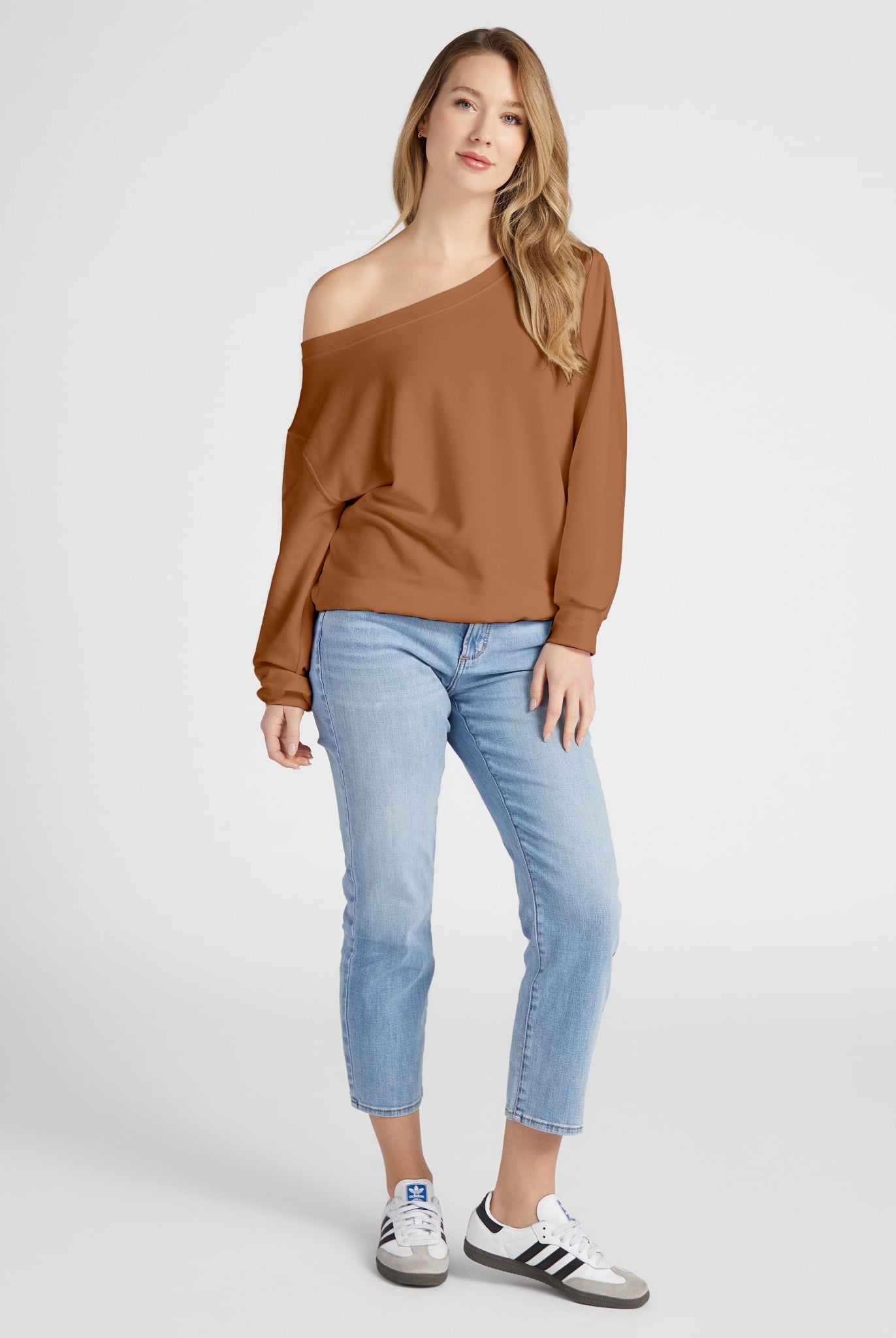 Camel $|& SEAS Brooksville One Shoulder Sweatshirt - UGC On Fig