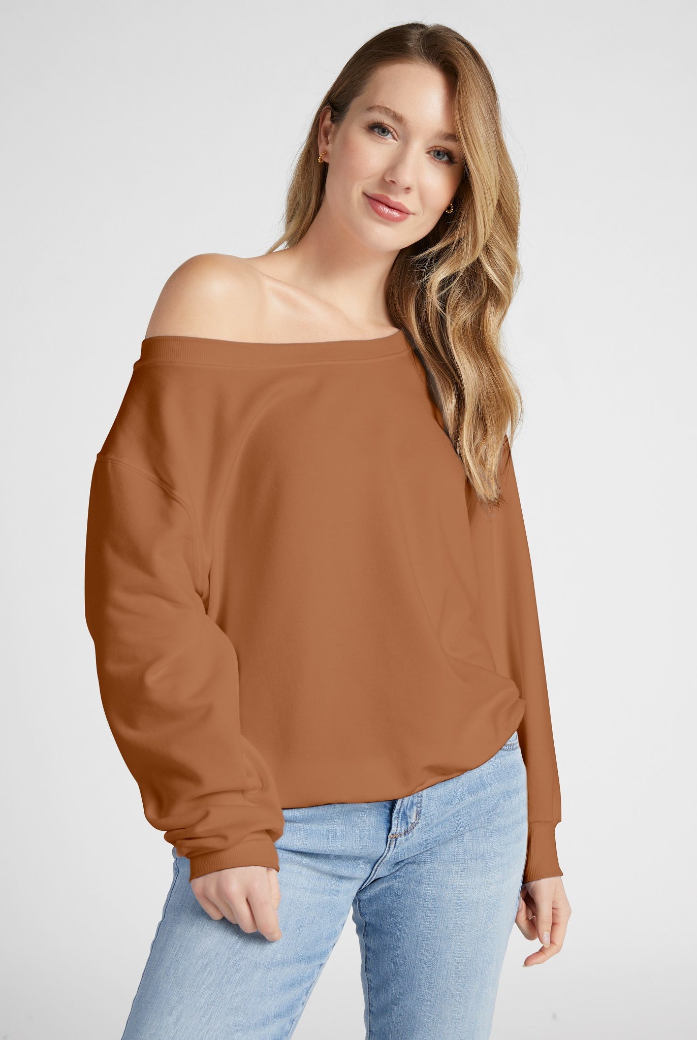 Camel $|& SEAS Brooksville One Shoulder Sweatshirt - SOF Front
