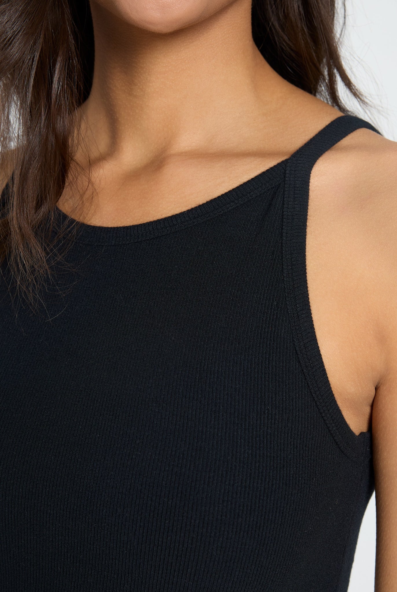 Black $|& SEAS Laurel Ribbed Shelf Bra Tank - SOF Full Front