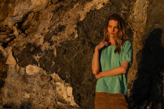 Washed Green Apple $|& SEAS Sundeck Short Sleeve Sweatshirt - SOF Side