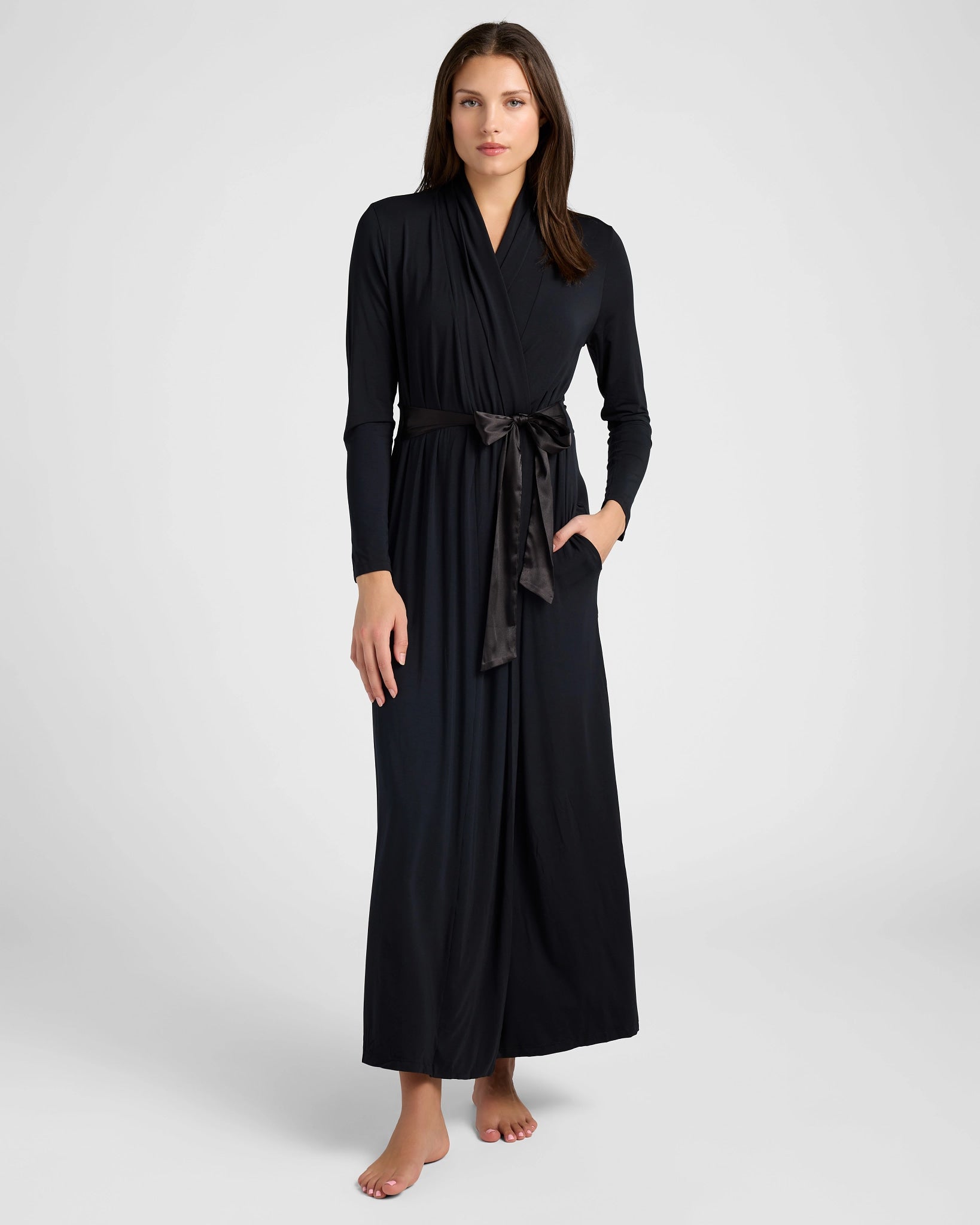 Black $|& Fleur't Long Iconic Robe - SOF Front