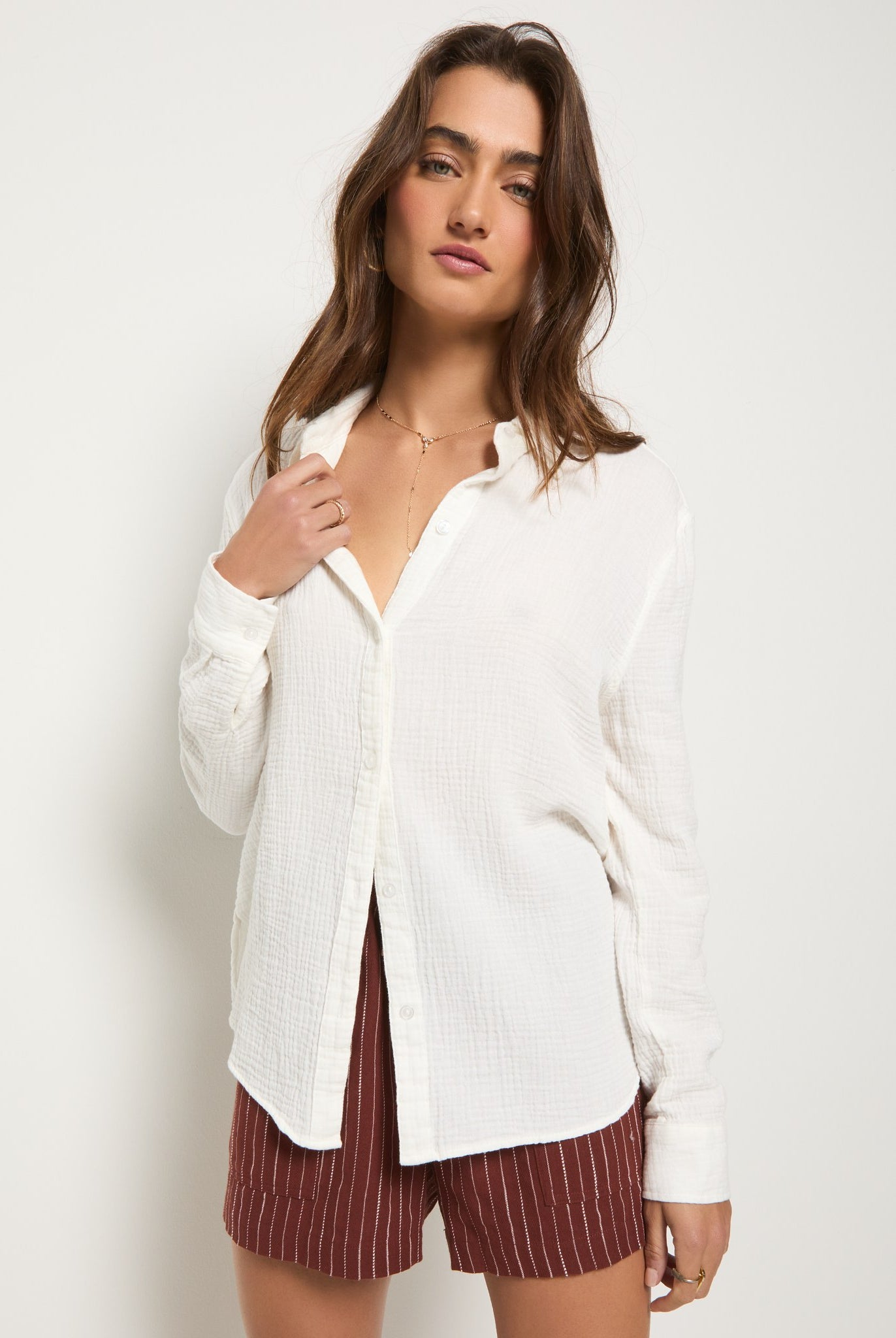 White $|& SEAS Whitecap Gauze Button Up Shirt - SOF Front