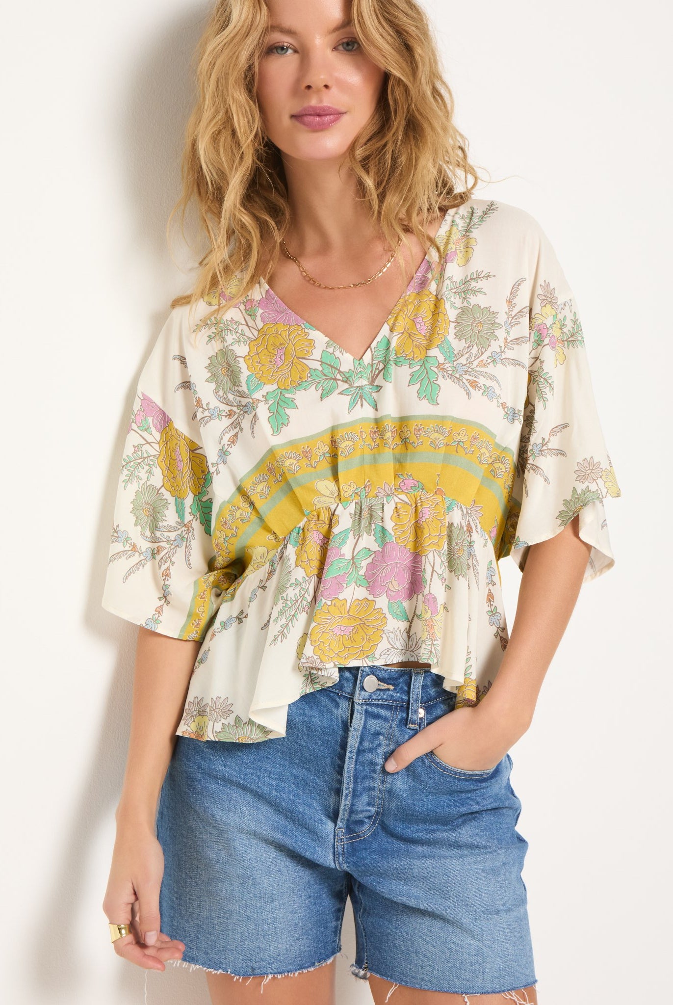 Cream Floral $|& SEAS Skysail Printed V-Neck Blouse - VOF Front