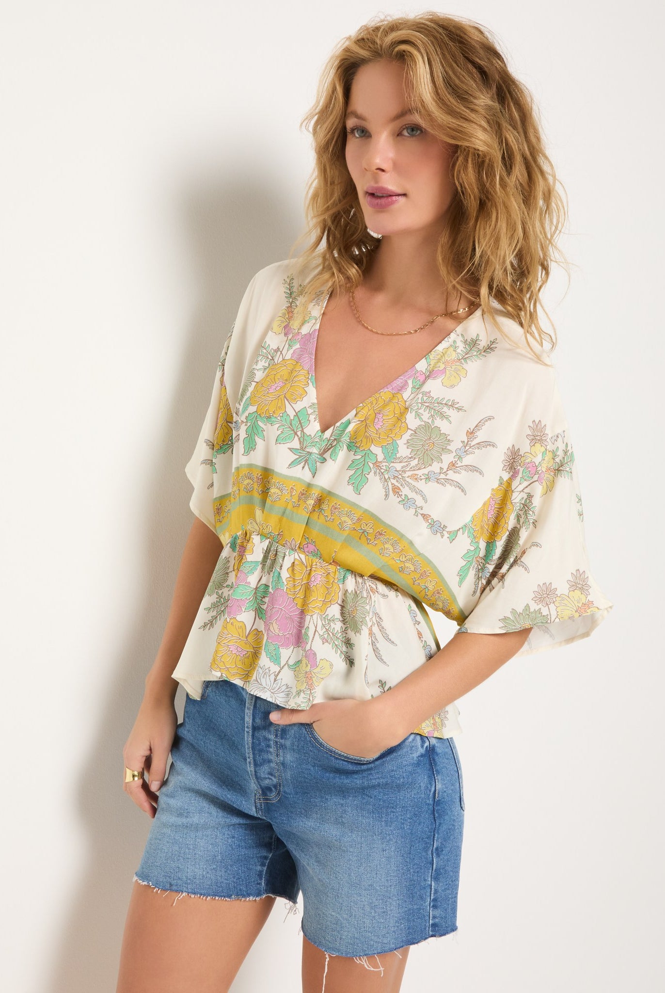 Cream Floral $|& SEAS Skysail Printed V-Neck Blouse - SOF Front