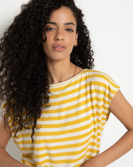 Amber Haze Stripe $|& SEAS Brentwood Boat Neck Stripe Top - SOF Full Front