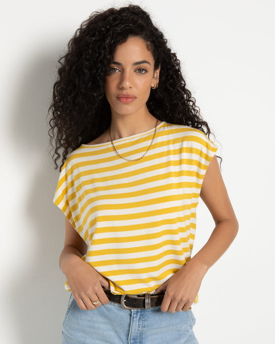 Amber Haze Stripe $|& SEAS Brentwood Boat Neck Stripe Top - SOF Front