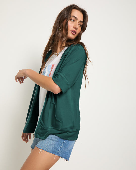 Deep Teal $|& SEAS Short Sleeve Fleece Zip Up - SOF Full Front