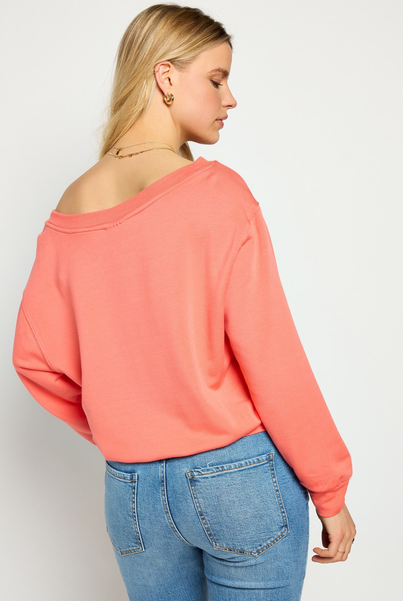 Coral $|& SEAS Brooksville One Shoulder Sweatshirt - SOF Detail
