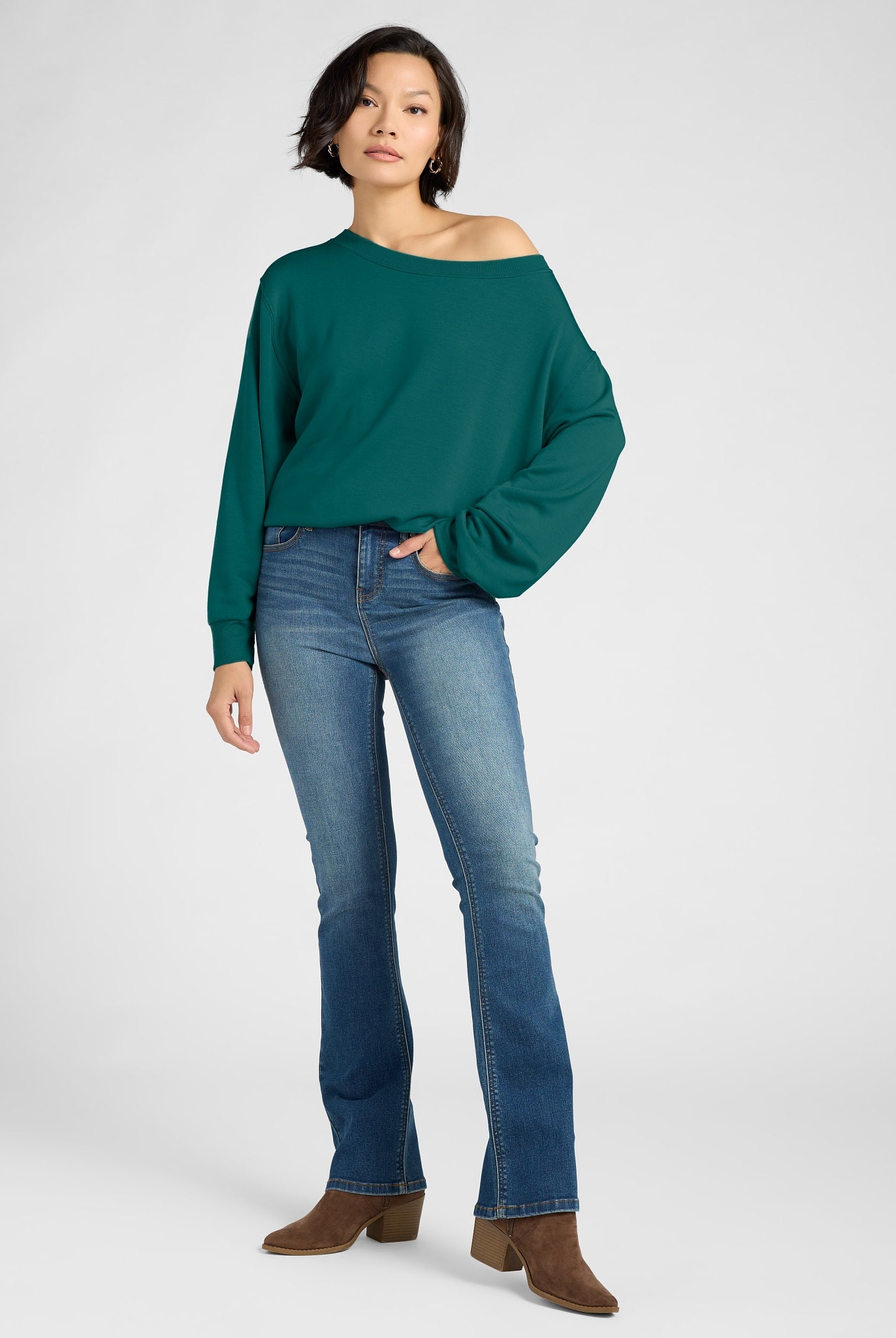 Deep Teal $|& SEAS Brooksville One Shoulder Sweatshirt - UGC On Fig
