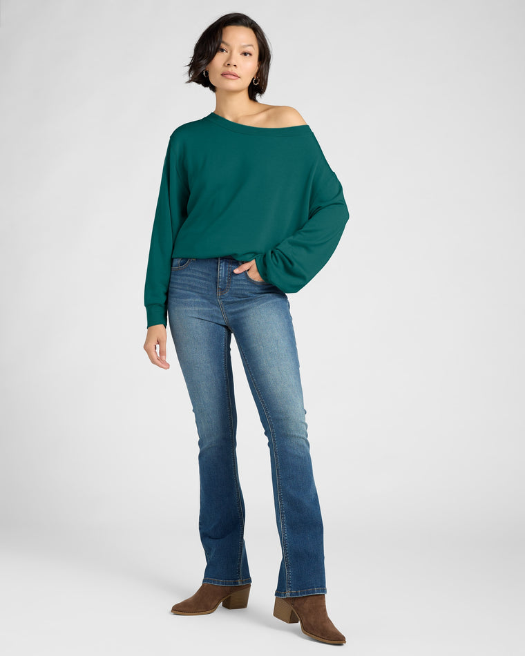 Deep Teal $|& SEAS Brooksville One Shoulder Sweatshirt - UGC On Fig
