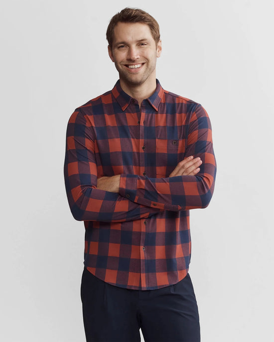 Brandy Red Buffalo Check $|& Rhone Hardy Flannel Shirt - VOF Front