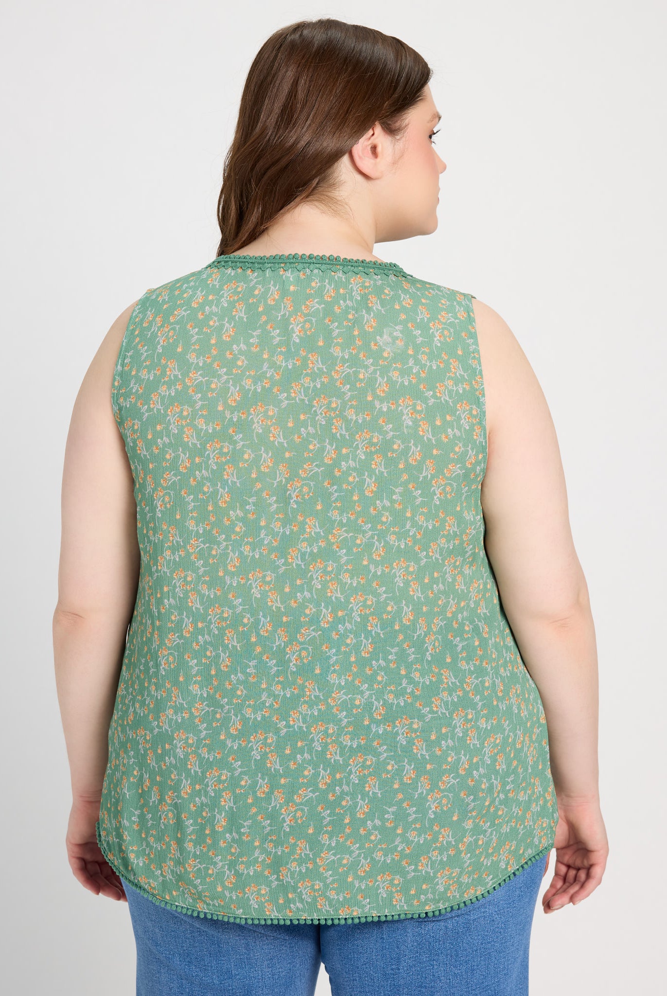 Sage/Multi $|& Skies Are Blue Flower Print Trim Detail Blouse - SOF Back