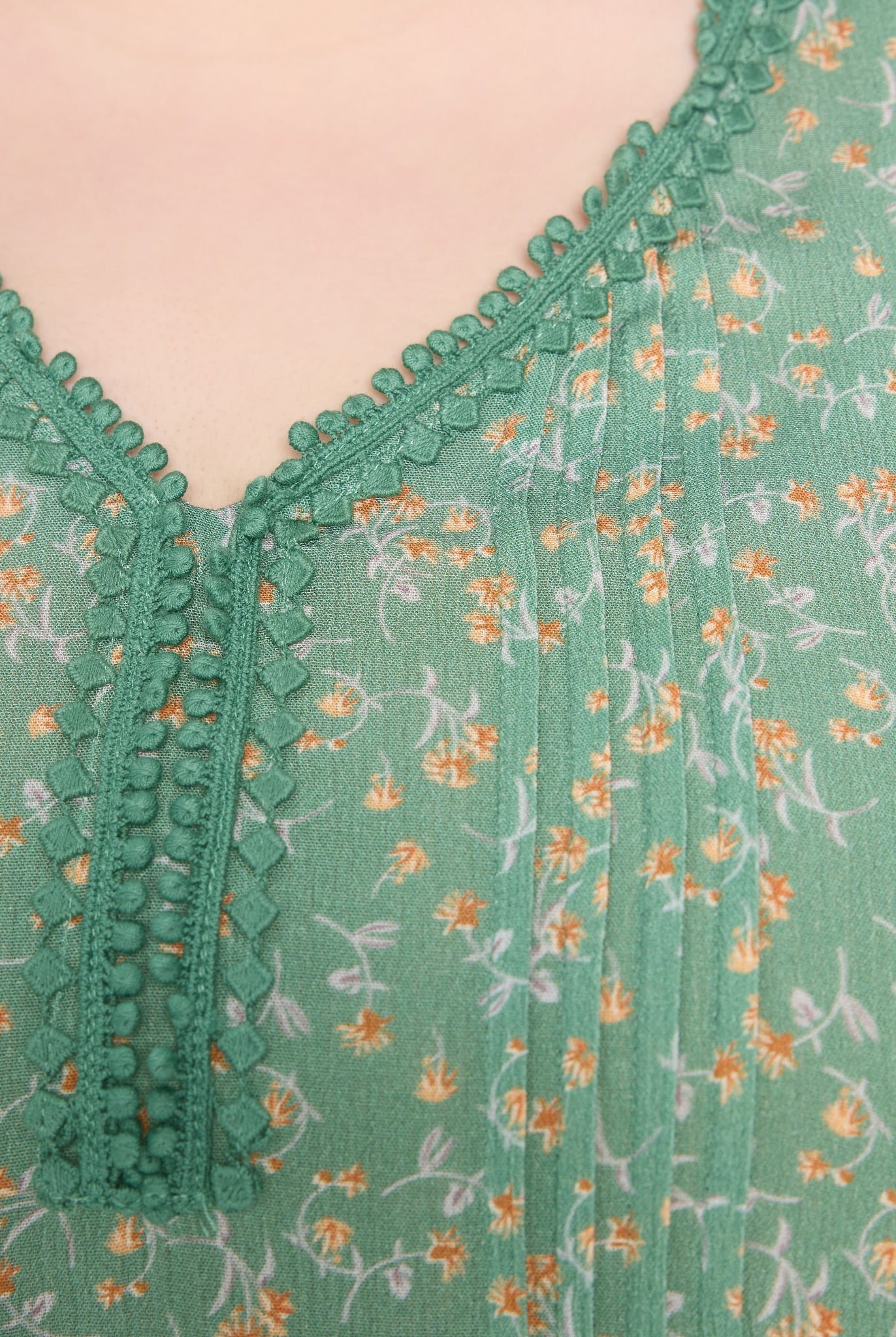 Sage/Multi $|& Skies Are Blue Flower Print Trim Detail Blouse - SOF Full Front