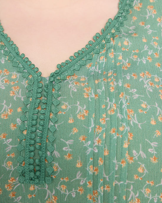 Sage/Multi $|& Skies Are Blue Flower Print Trim Detail Blouse - SOF Full Front