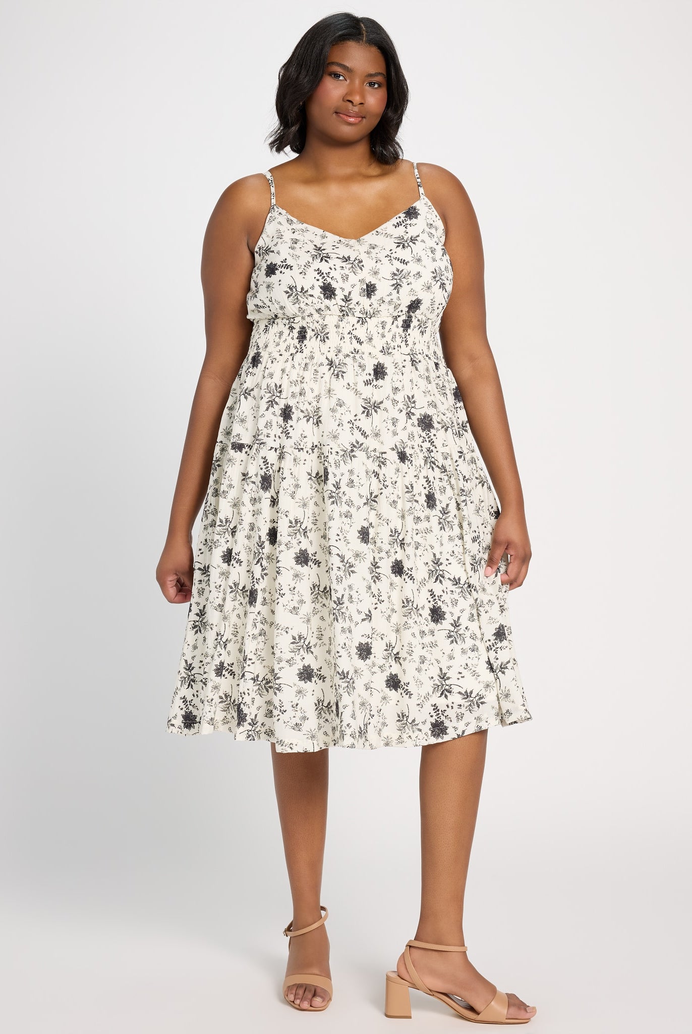White/Black $|& Skies Are Blue Print Midi Dress - SOF Front