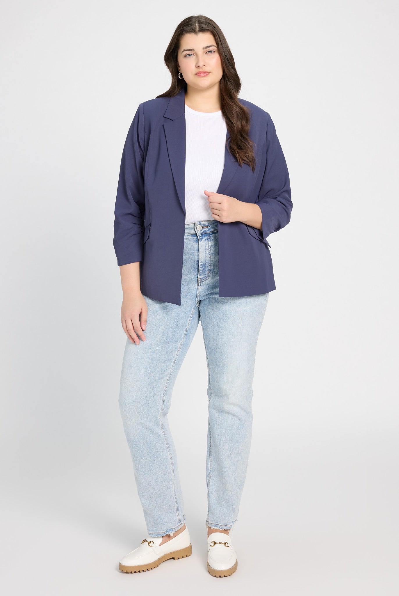 Oxford Blue $|& Skies Are Blue Recycled Shirred Sleeve Blazer - UGC On Fig