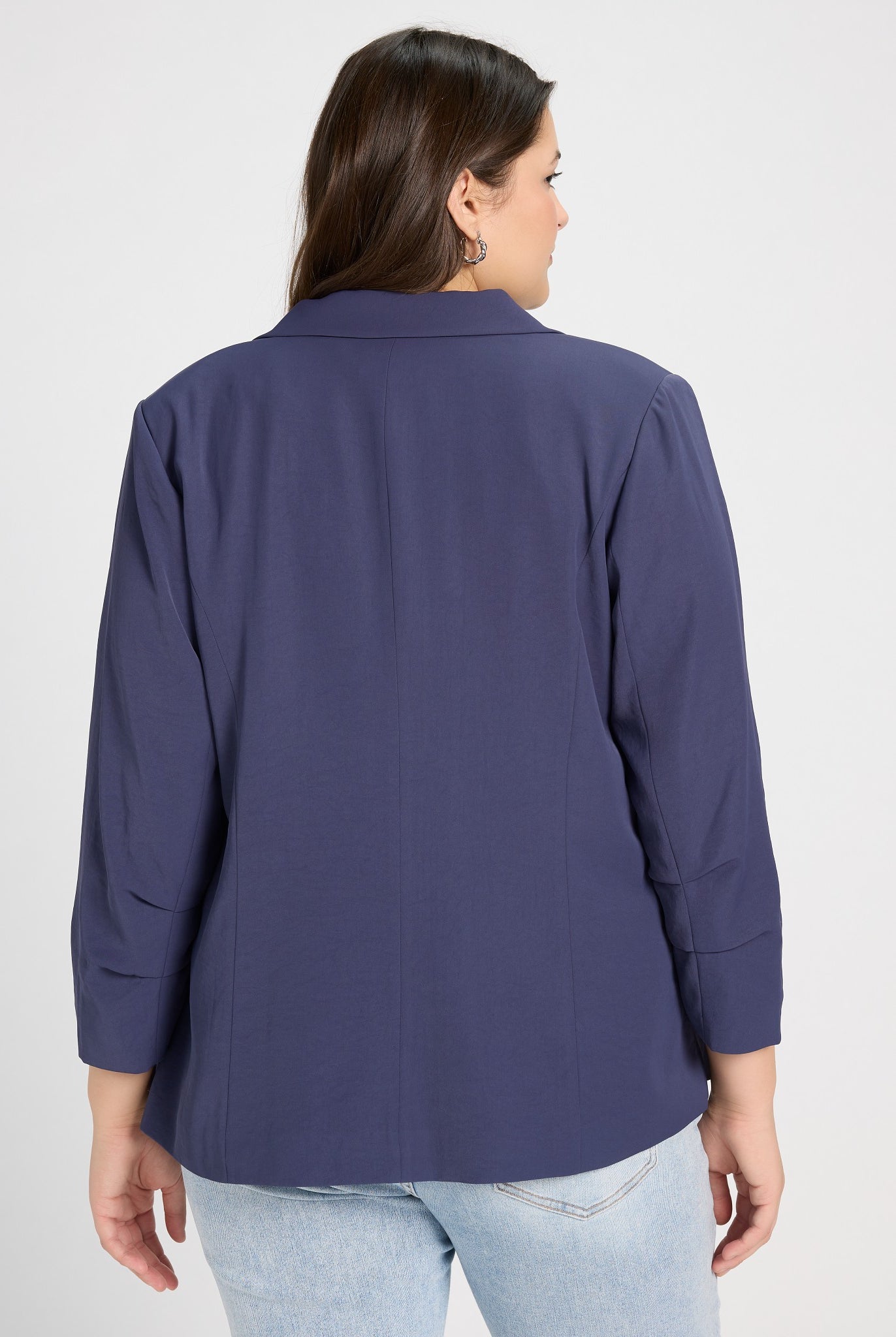 Oxford Blue $|& Skies Are Blue Recycled Shirred Sleeve Blazer - SOF Back