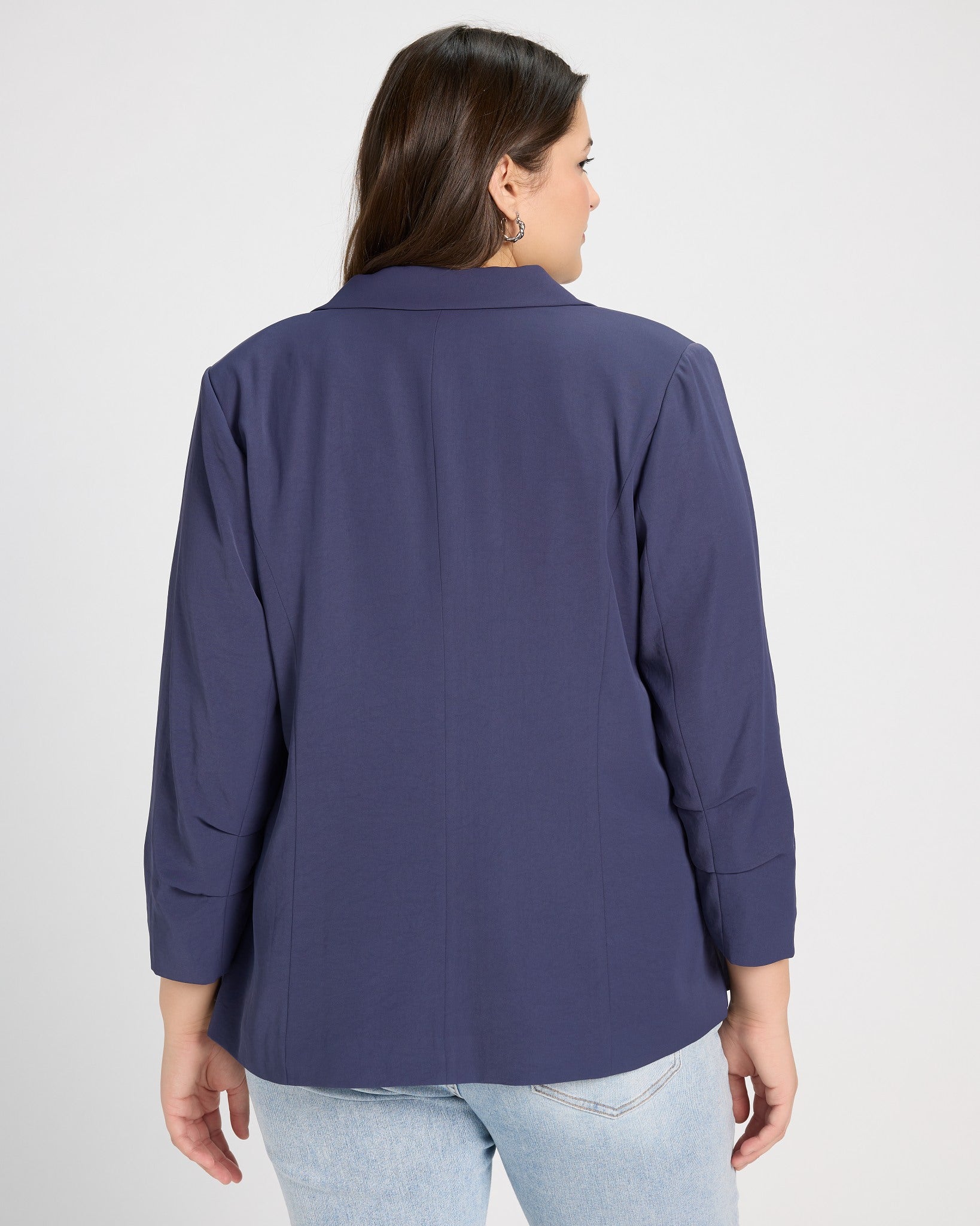 Oxford Blue $|& Skies Are Blue Recycled Shirred Sleeve Blazer - SOF Back