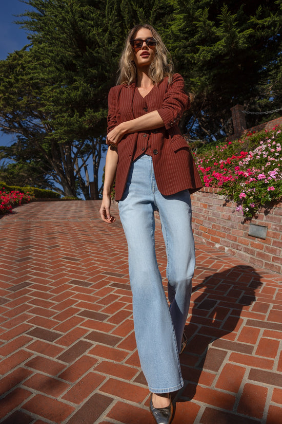 Cinnamon Stripe $|& SEAS Marina Linen Blend Blazer - SOF Side