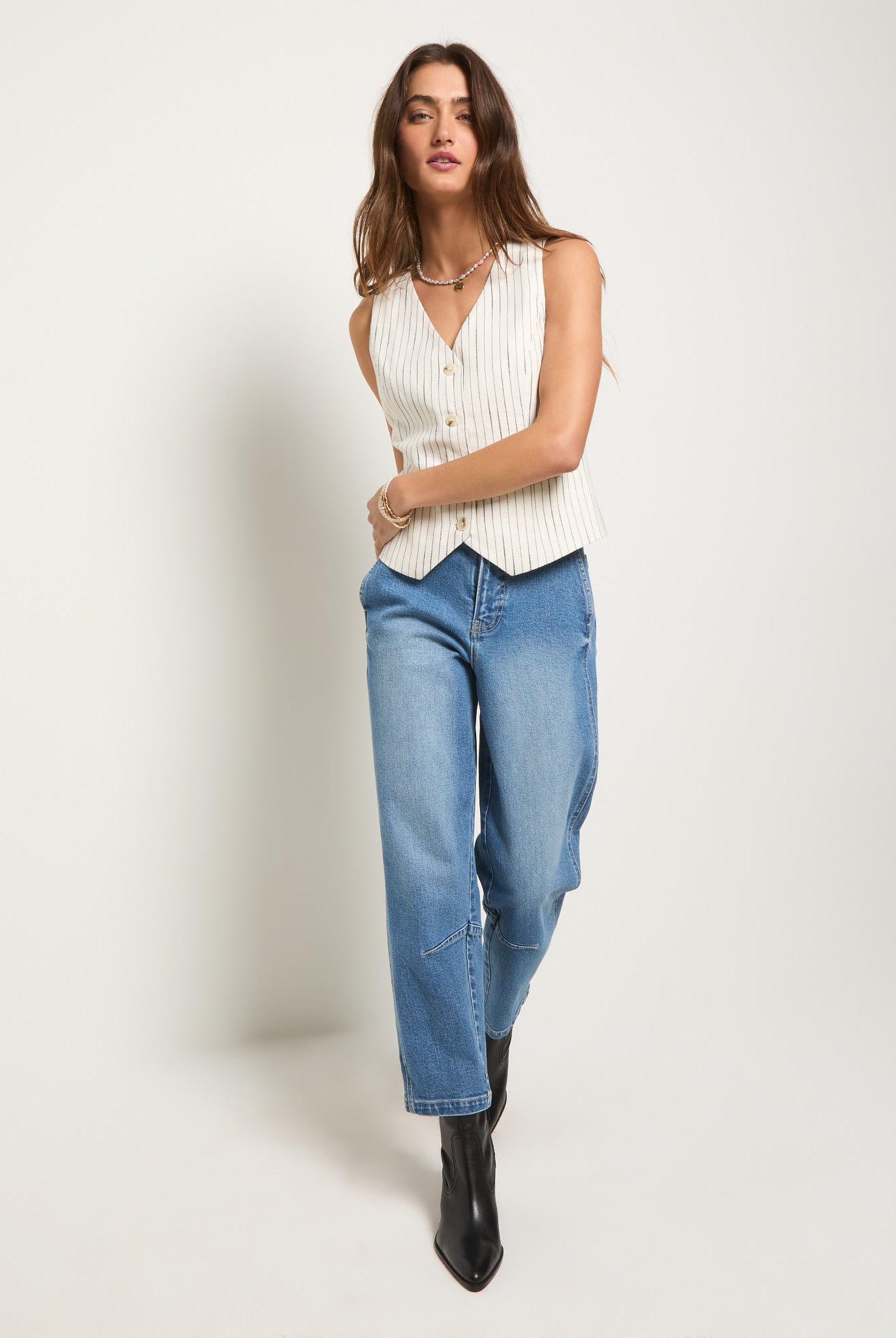 White Stripe $|& SEAS Canyon Linen Blend Vest - UGC On Fig