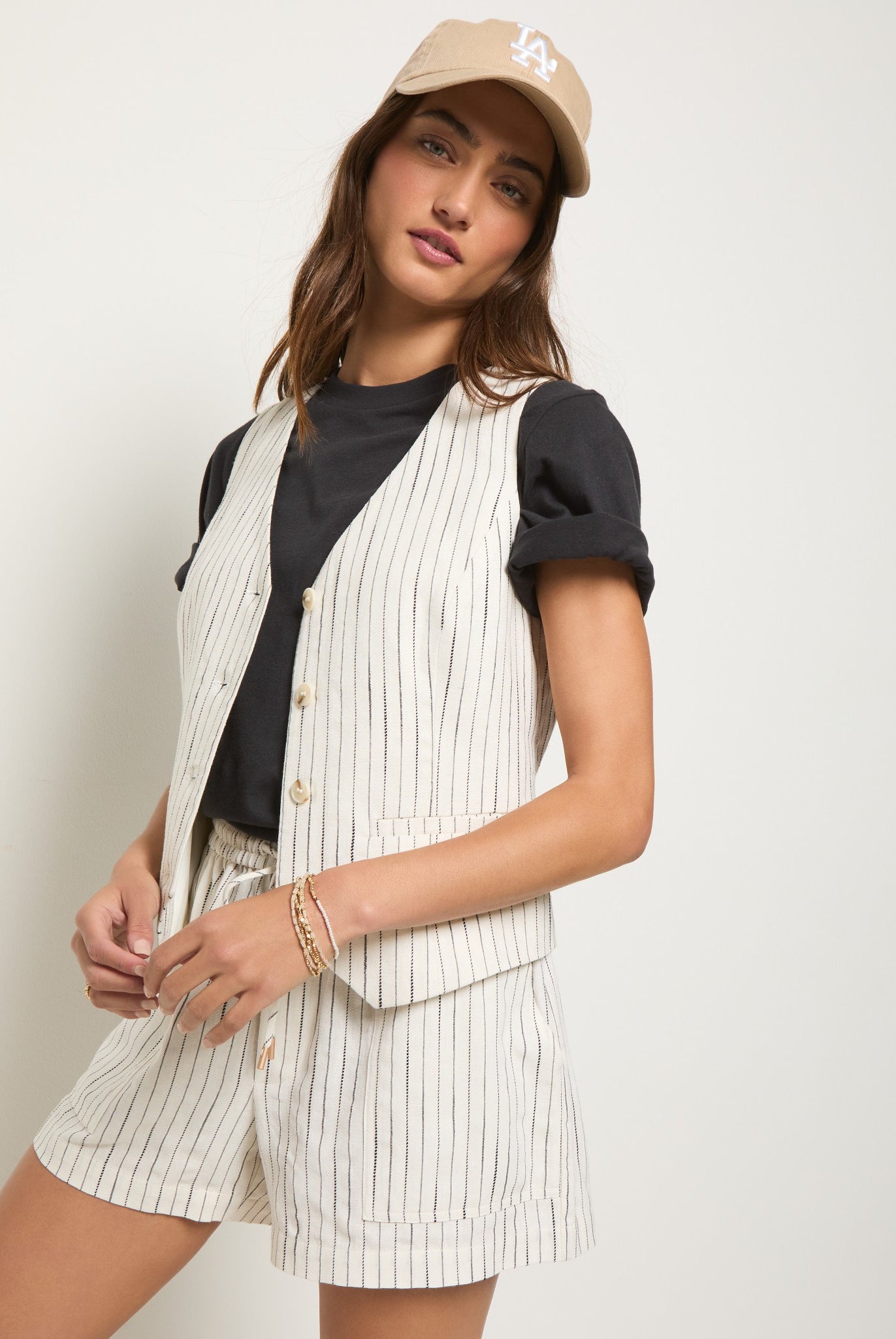 White Stripe $|& SEAS Canyon Linen Blend Vest - SOF Full Front