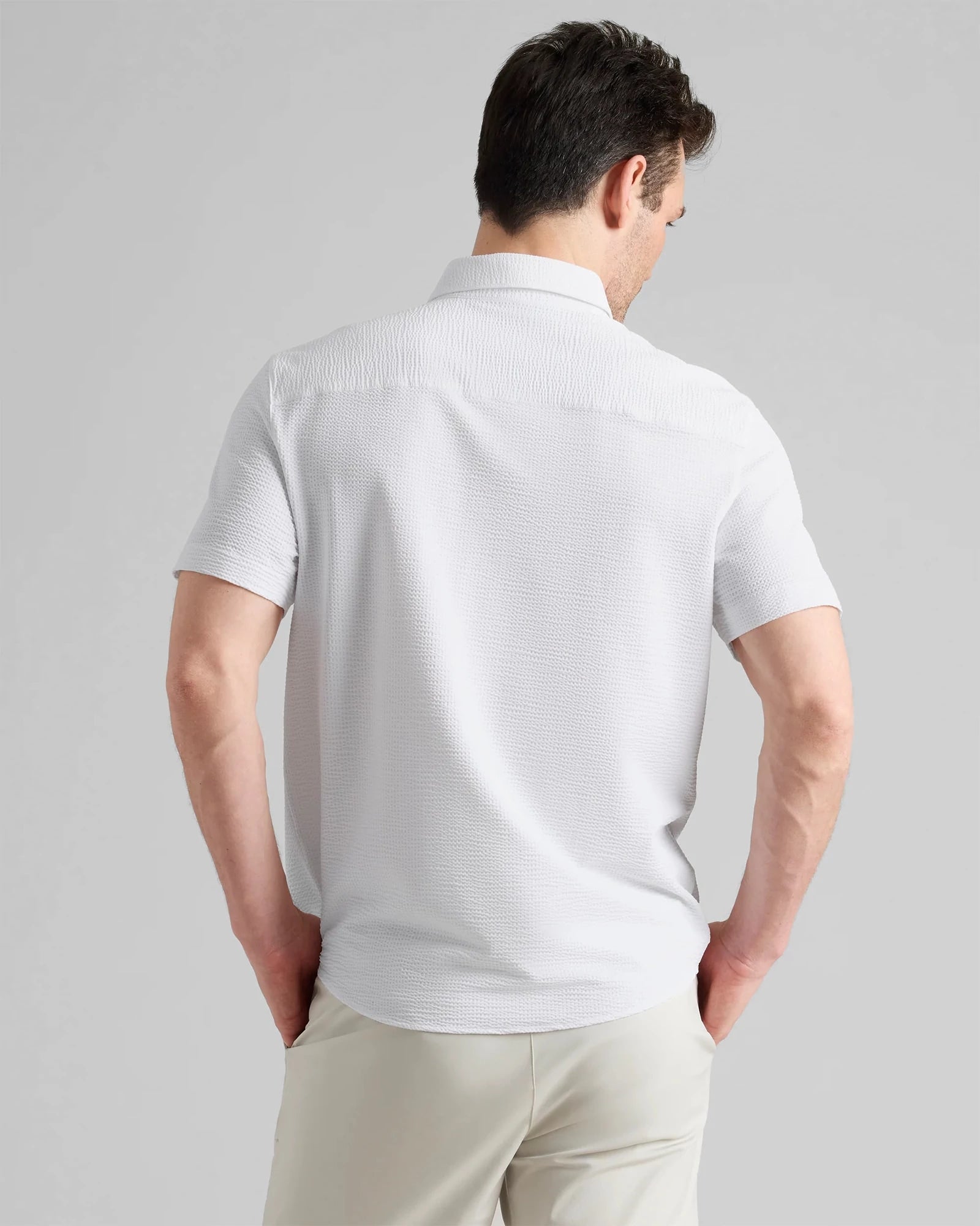 White $|& Rhone Commuter Seersucker Short Sleeve Button Down - Hanger Side