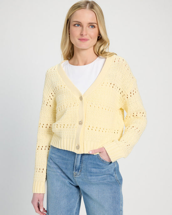 Lemon $|& DEX Long Sleeve Stitch Cropped Cardigan - SOF Front