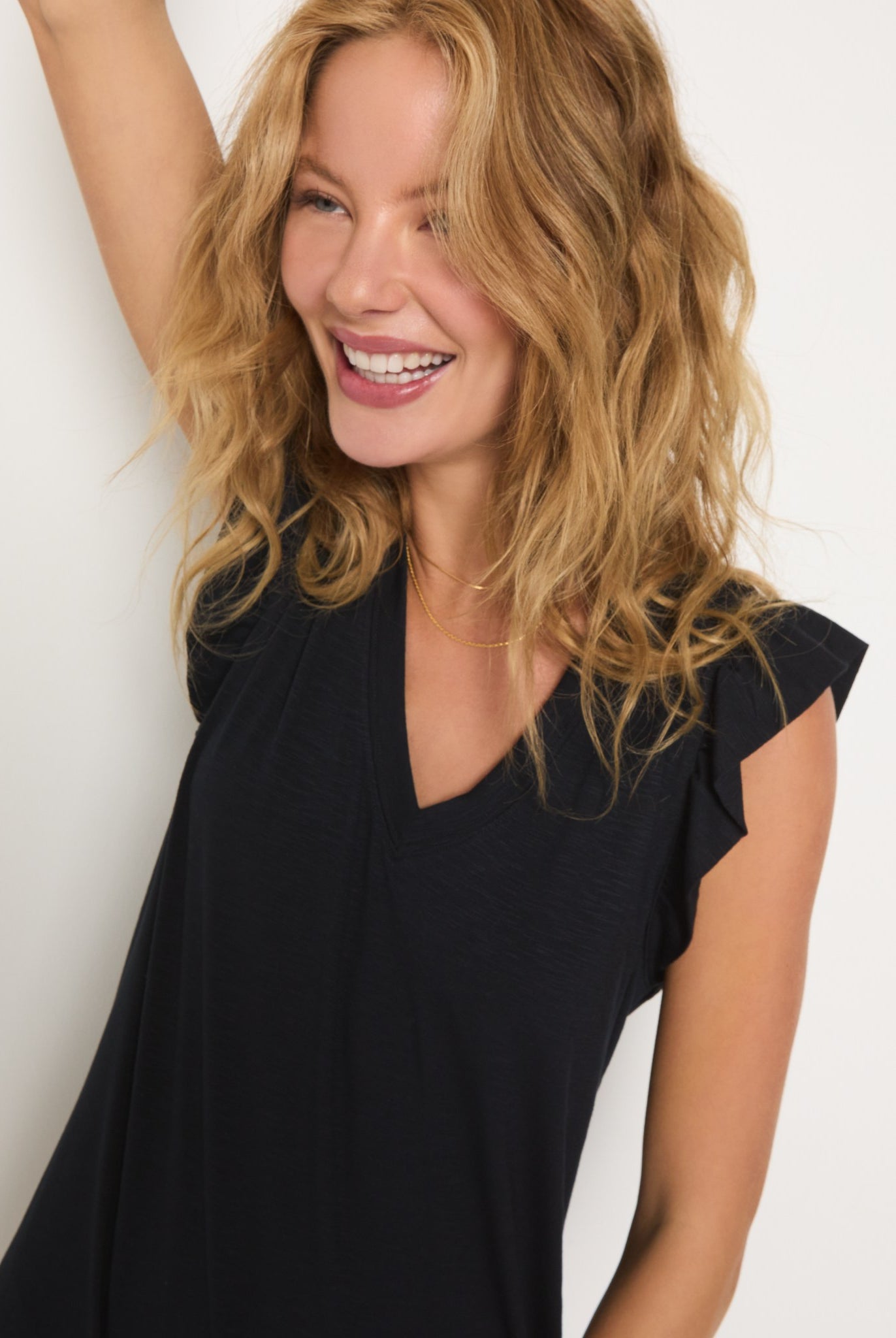 Black $|& SEAS Bliss Ruffle Sleeve Short Dress - SOF Full Front